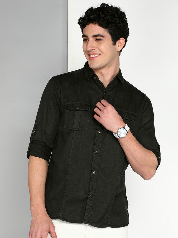 Kuons Avenue Men's Military Green Cotton Twill Casual Shirt