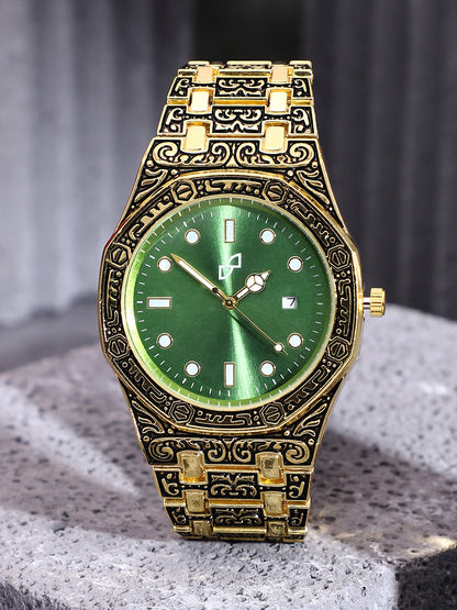 Embossed Round Watch - Gold