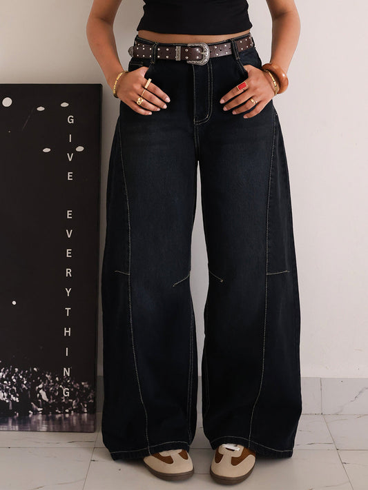 Eclipse Black Panelled Wide Leg Jeans