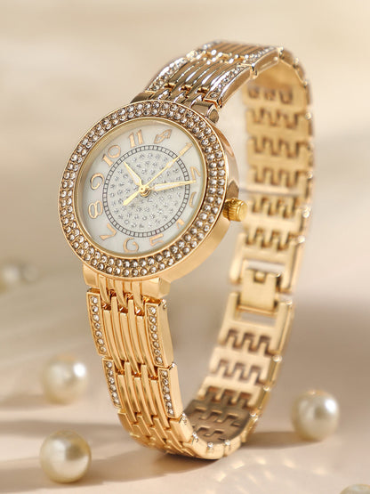 Embellished Round Watch - Gold