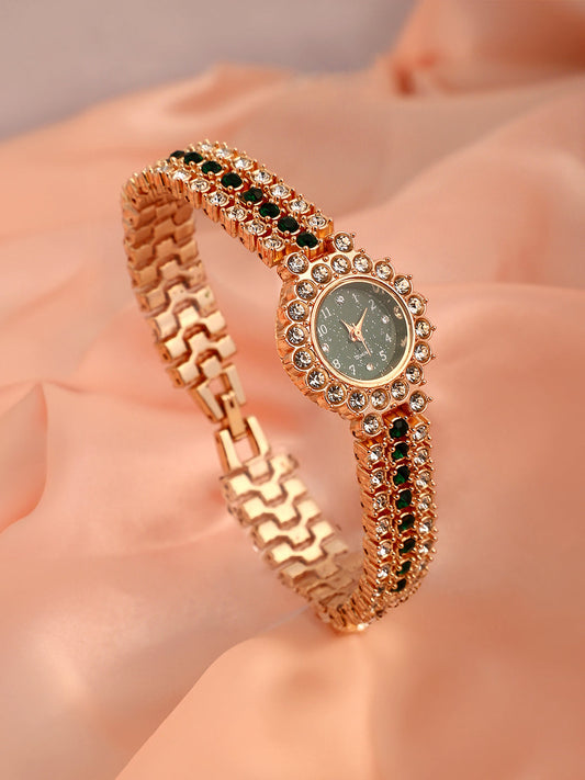 The Sleek Block Round Watch - California Gold:Emerald Green