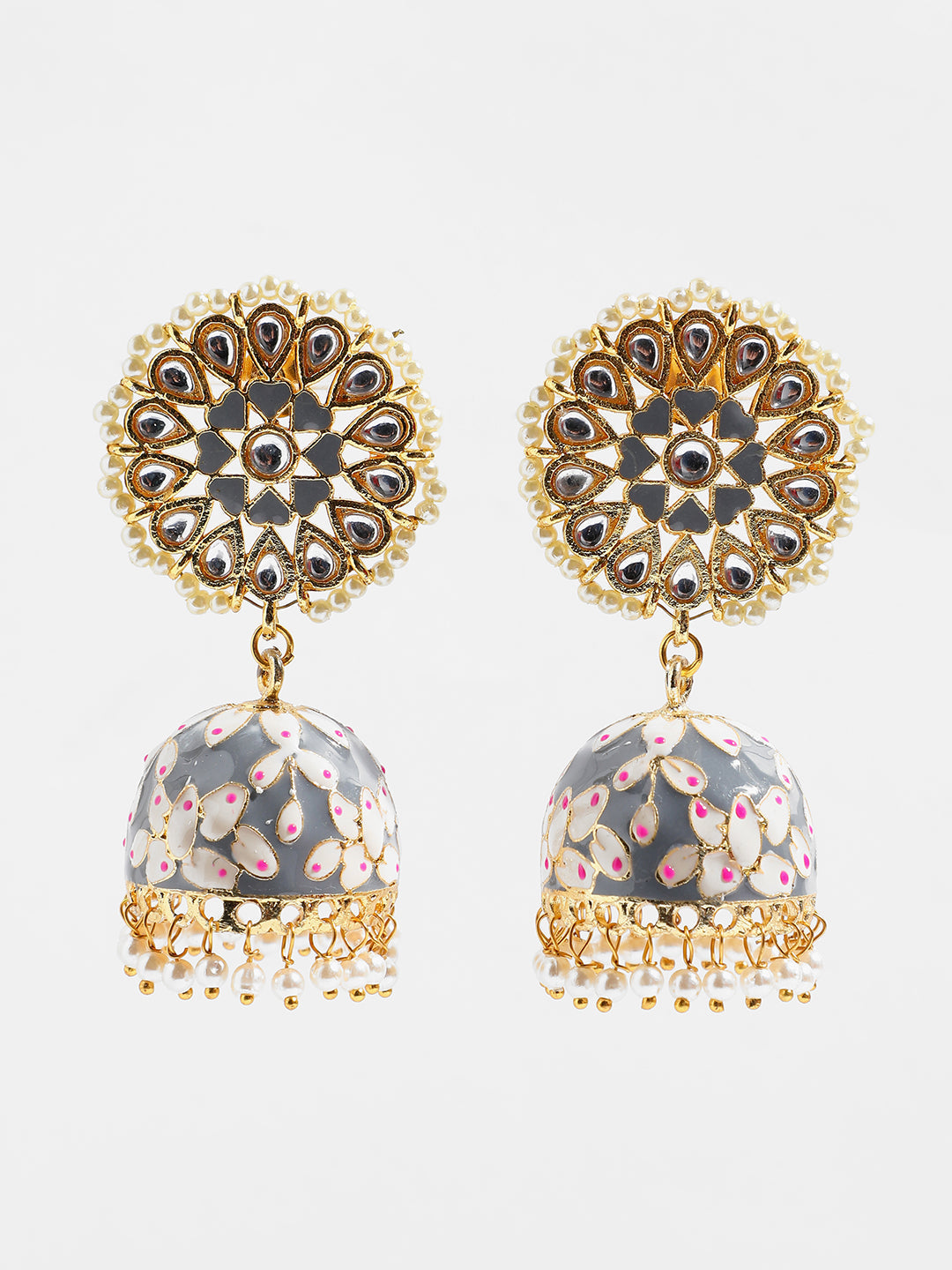 Gold Plated Kundan Meenakari Jhumkas