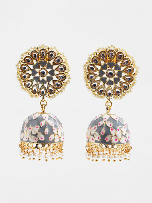 Gold Plated Kundan Meenakari Jhumkas