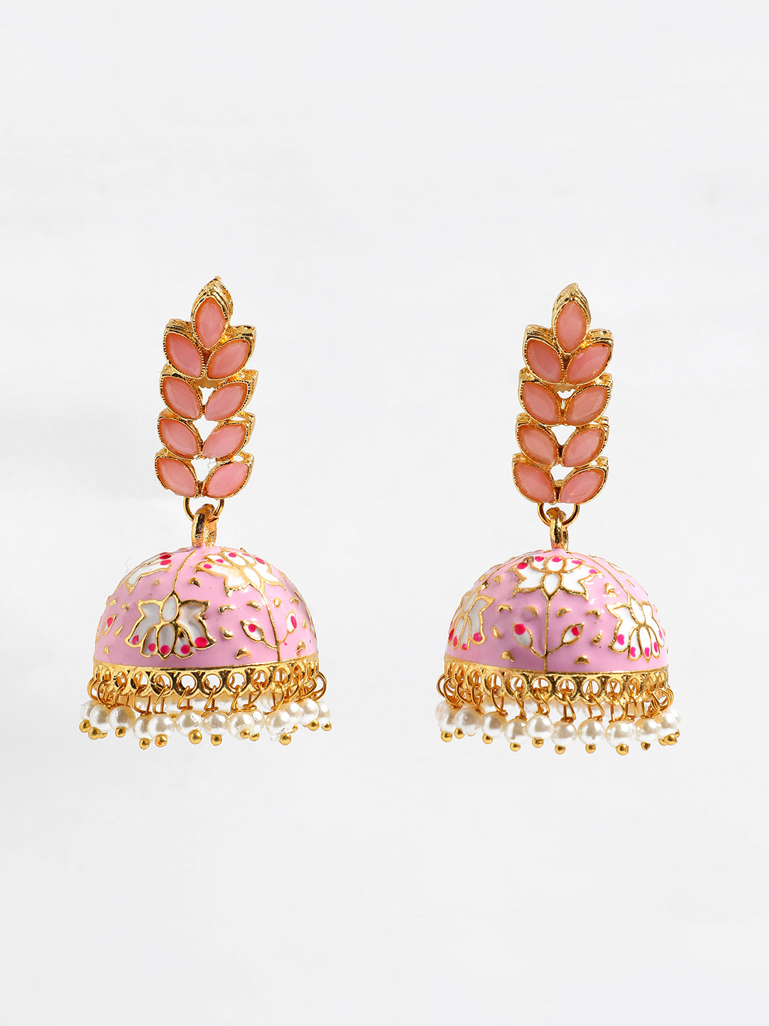 Pink Leaves Jhumkas