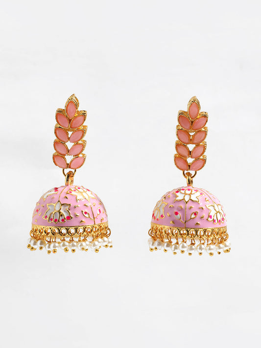 Pink Leaves Jhumkas