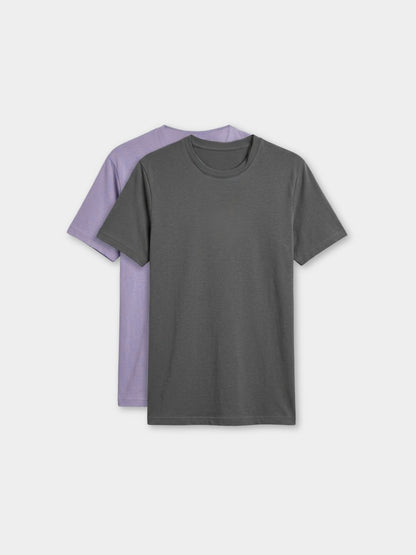 Women Pack of 2 Light Purple And Dark Grey Solid Cotton Round Neck Sport T-Shirt