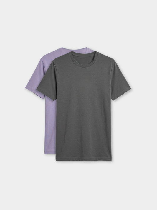 Women Pack of 2 Light Purple And Dark Grey Solid Cotton Round Neck Sport T-Shirt