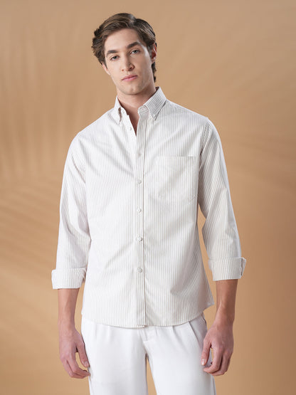 White-Beige Regular Fit Cotton Casual Shirt for Men (OPALE)