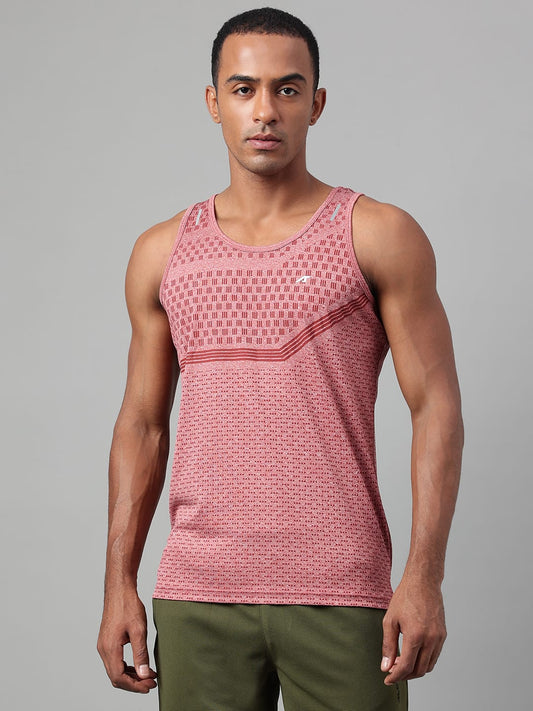 Alcis Men's Red Heather Drytech+ Anti-Static Slim-Fit Round Neck Running T-Shirt