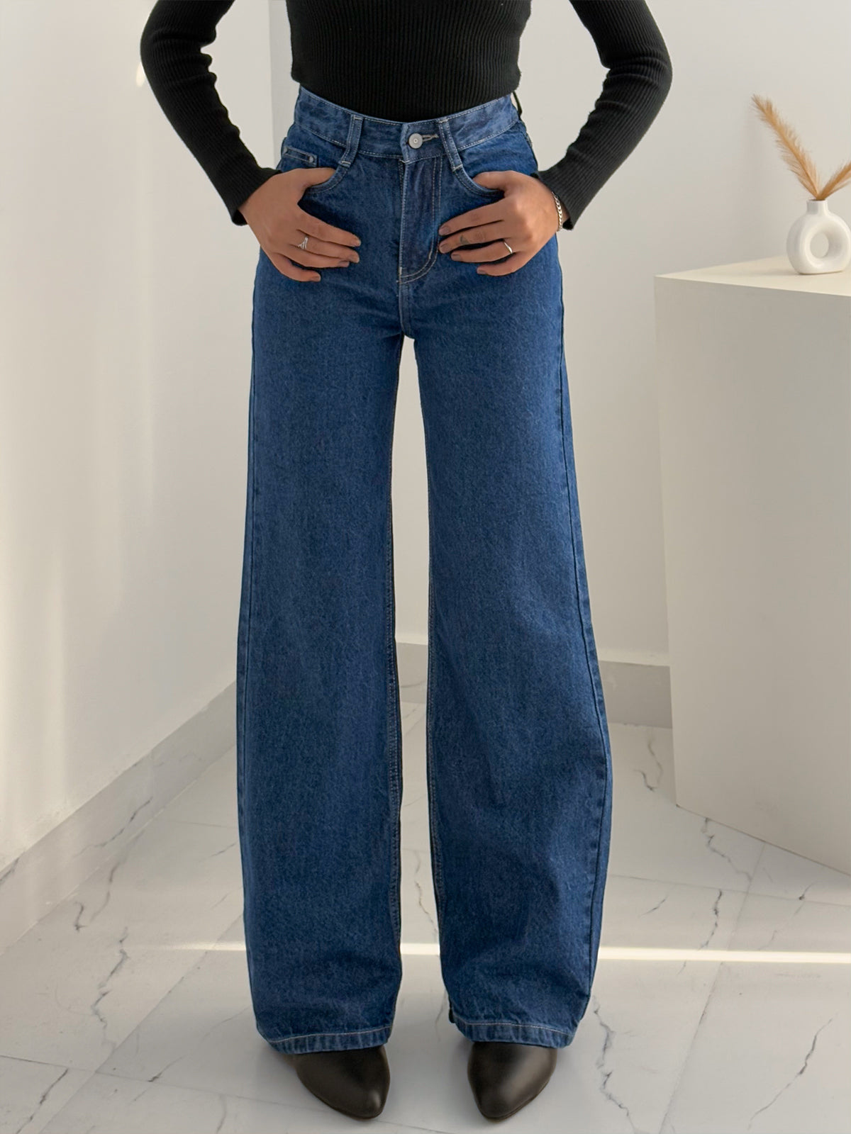 Dark Blue Wide Leg Jeans