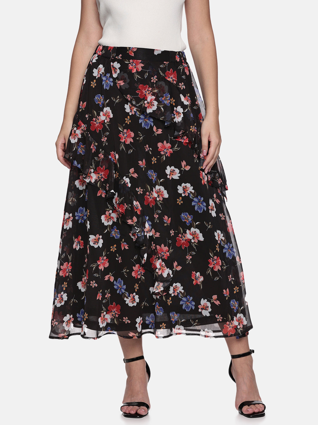 IS.U Floral Black Skirt and Top Co-ord set