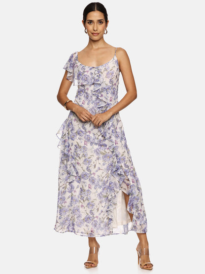 IS.U Floral Blue Ruffle Maxi Dress