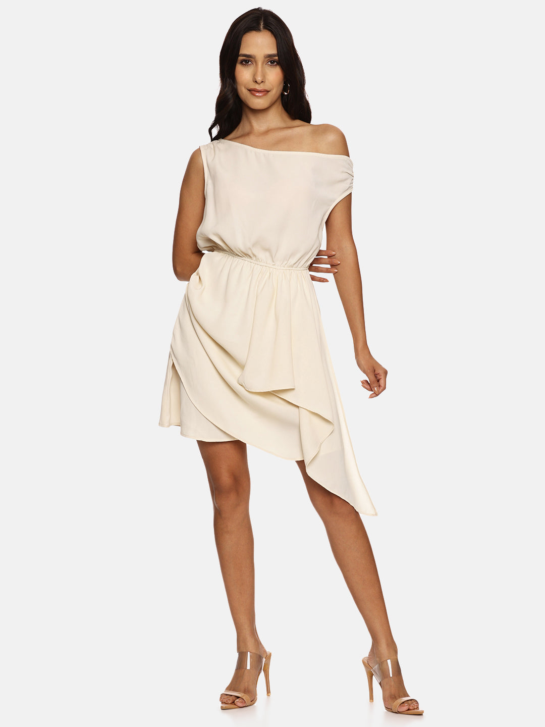 IS.U Solid Off-White Ruffle Dress