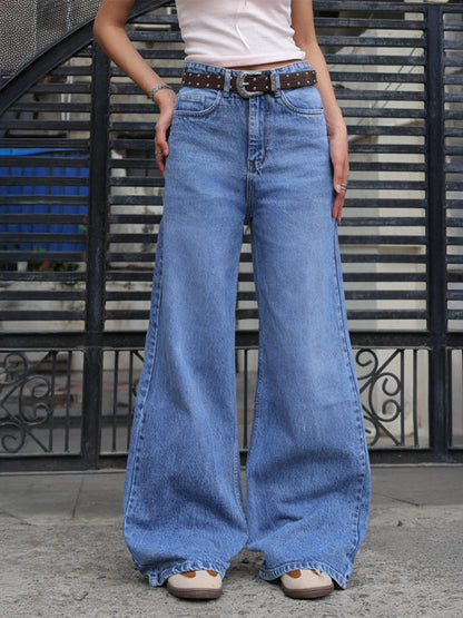 Soft Mist Blue Washed Super Wide Leg Jeans