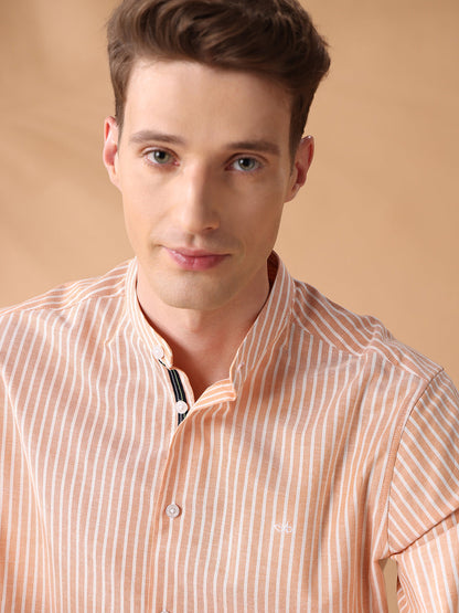 Orange Regular Fit Striped Casual Shirt for Men (DORVI)