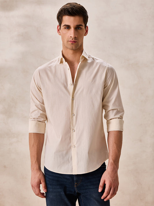 Yellow Regular Fit Solid Formal Cotton Shirt for Men (LAZEN)