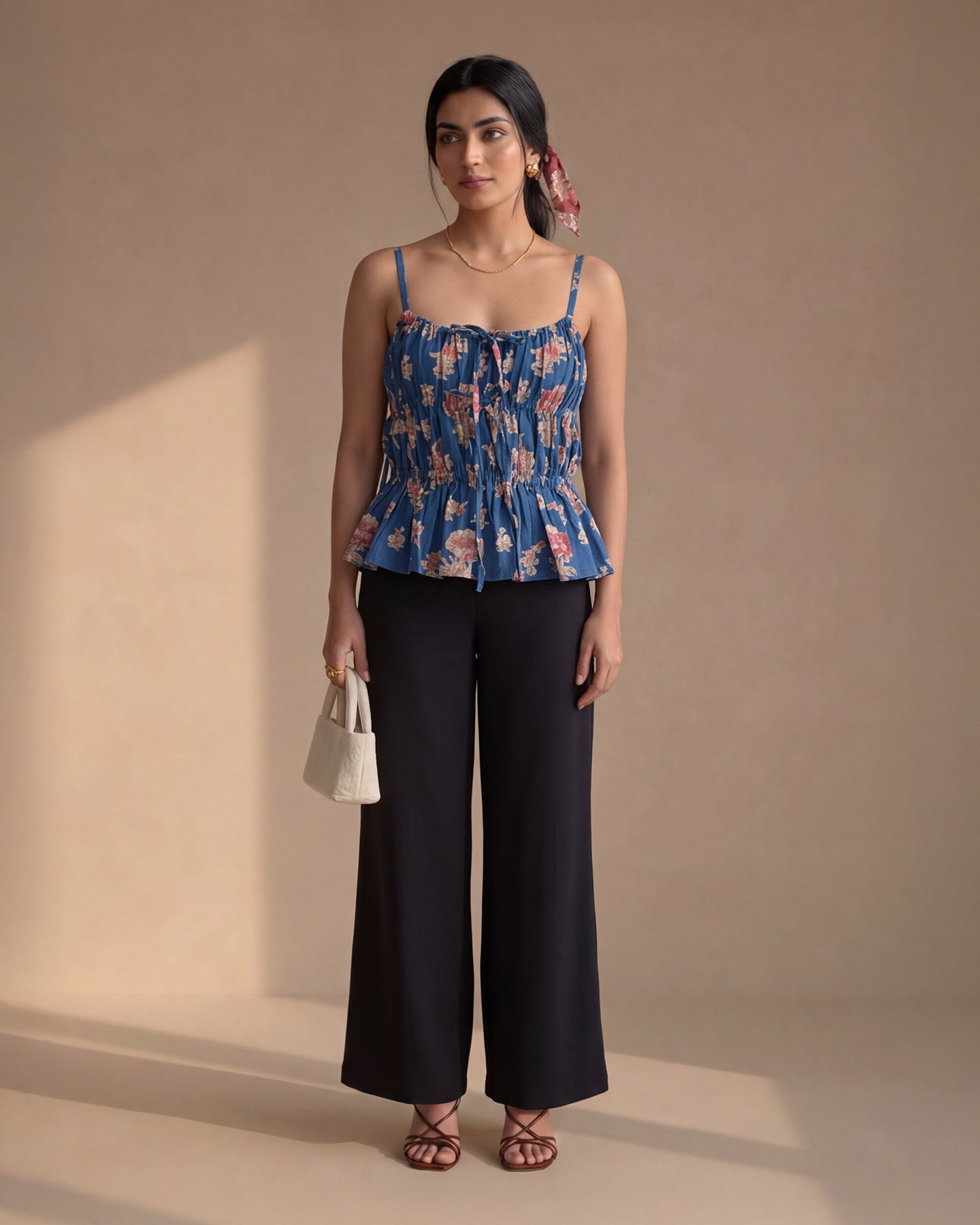 Blue Floral Gather Top