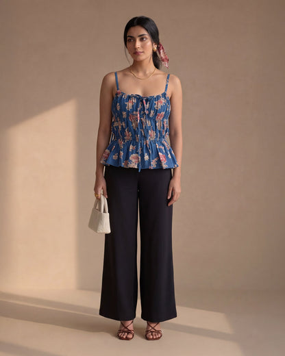 Blue Floral Gather Top