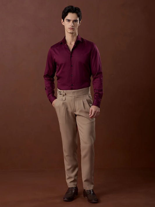 Maroon Slim Fit Solid Formal Satin Shirt