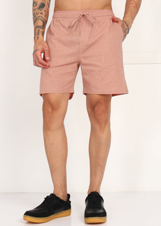Men's Peach Linen Shorts
