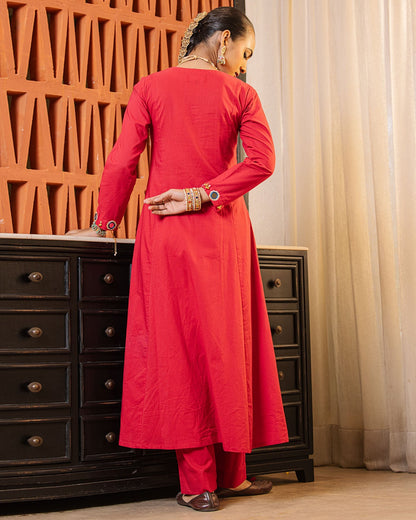 Vibrant Red Mirror Work Kurta Set
