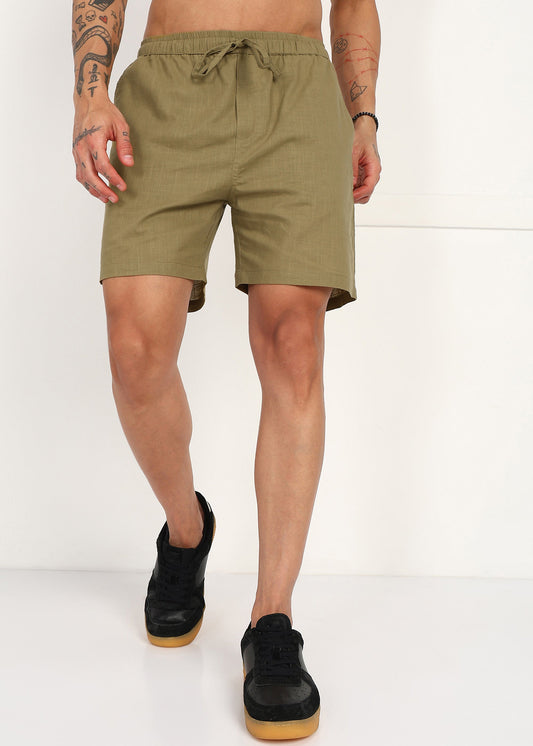 Fabmade Khaki  Ease Linen Shorts