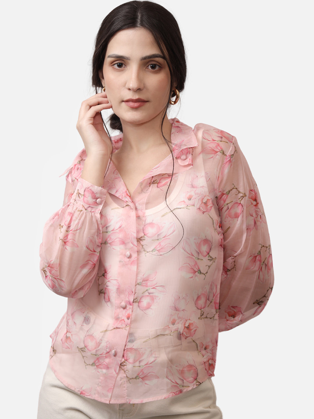 Buy Pink Organza Top For Women In Full Sleeve