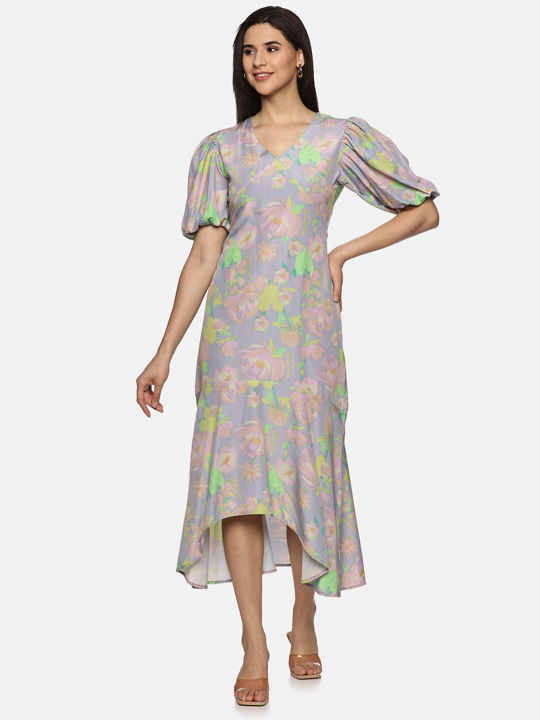 Buy purple printed midaxi dress for women 