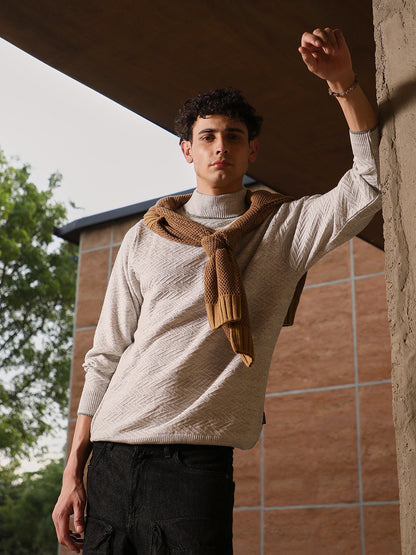 Herringbone Textured Pullover Sweater