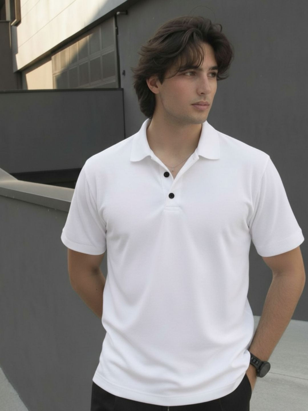 Men White Solid Cotton Polo Collar Half Sleeve Regular Fit T-Shirt