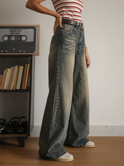 Grunge Blue Dirty Wash Super Wide Leg Jeans