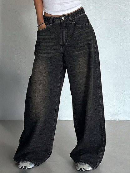 Rustic Black Tinted Super Wide Leg Jeans