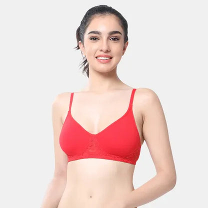 Red t shirt lace bra Envie non wired non padded 3/4th coverage seamless lace bra invisible under clothes daily wear