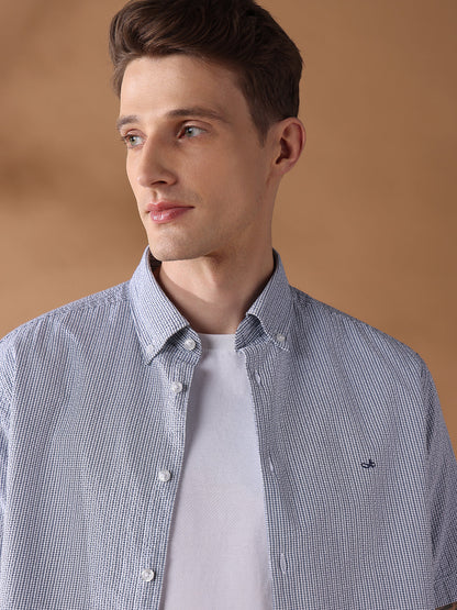 Blue Regular Fit Checked Casual Shirt for Men (LAISA)