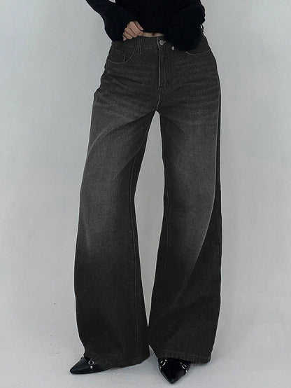 Space Black Washed Wide Leg Jeans