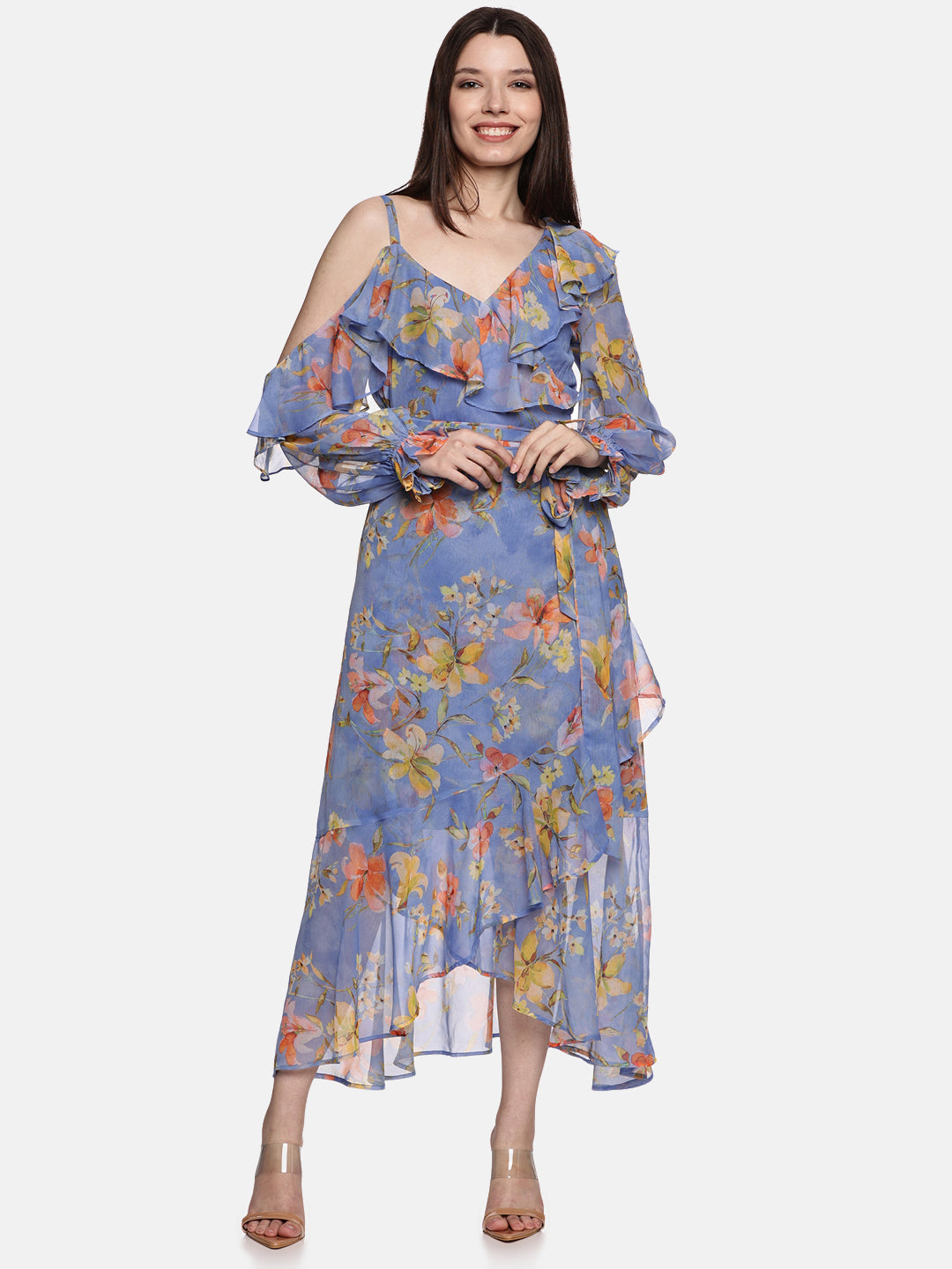 Buy blue ruffle dress for women