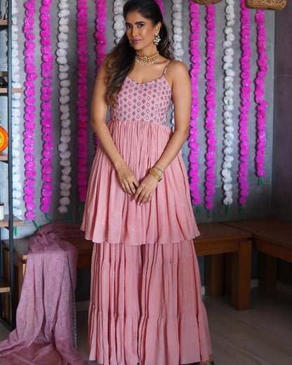 Peach Mirrorwork Sharara