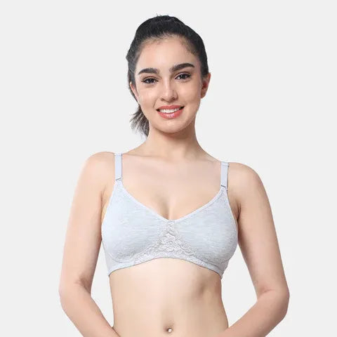 Seamless grey melange lace bra Envie full coverage non wired non padded lightweight comfortable bra for women