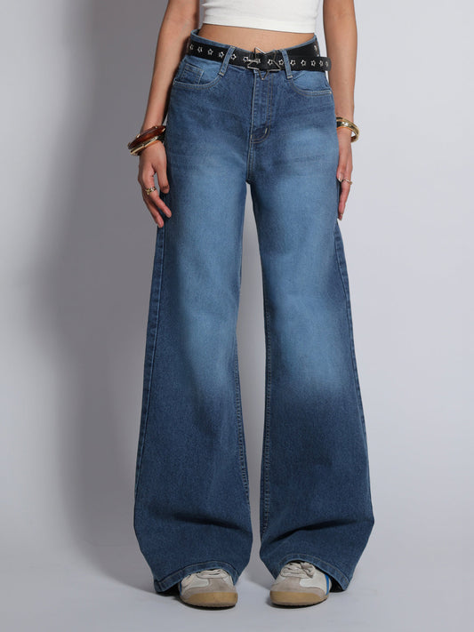 Luxe Drip Blue Washed Stretchable Wide Leg Jeans