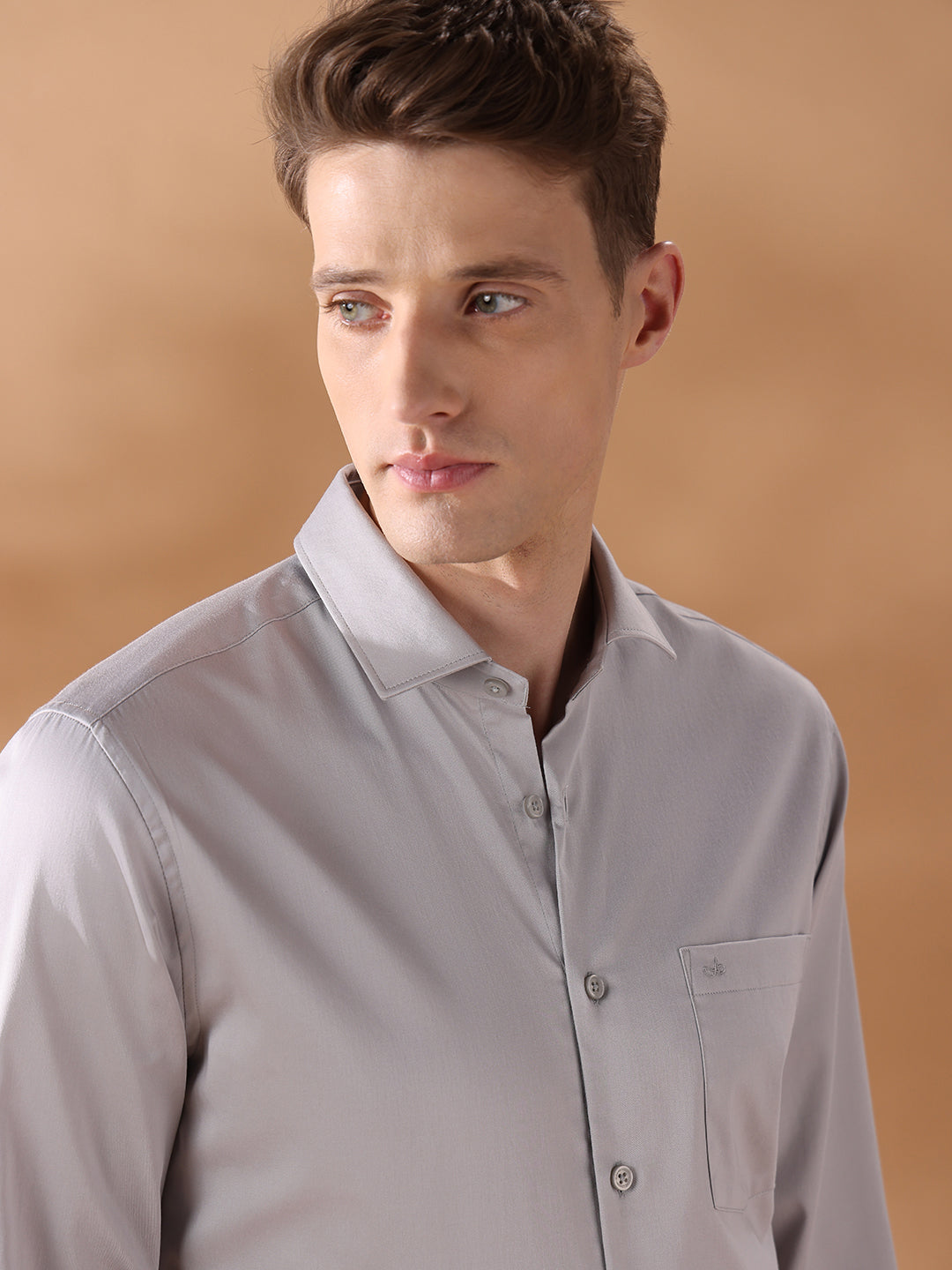 Grey Slim Fit Solid Formal Shirt for Men (JUDE)