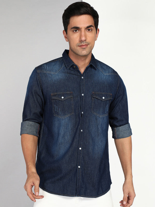 Kuons Avenue Men's Dark Denimax Blue Denim Casual Shirt