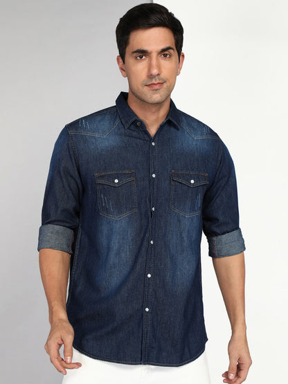 Kuons Avenue Men's Dark Denimax Blue Denim Casual Shirt