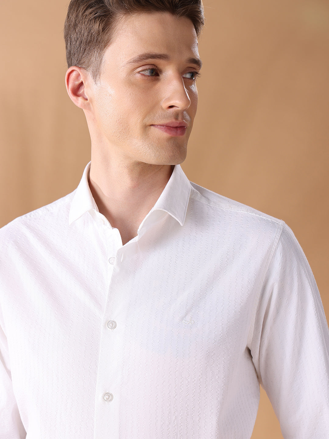 White Regular Fit Stripes Formal Shirt for Men (LEANA)