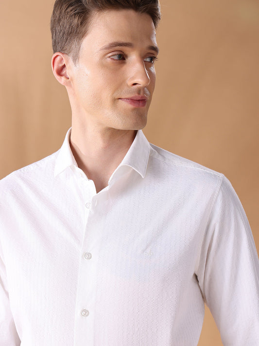 White Regular Fit Stripes Formal Shirt for Men (LEANA)