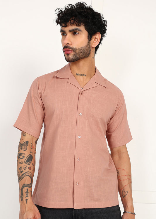 Men's Peach Linen Short-Sleeve Shirt