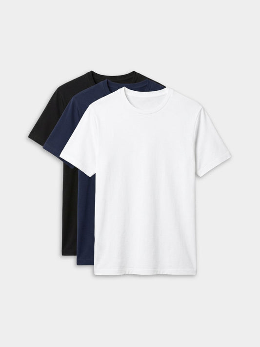 Womens Pack of 3 Solid Cotton Round Neck Regular Fit Sports T-Shirts