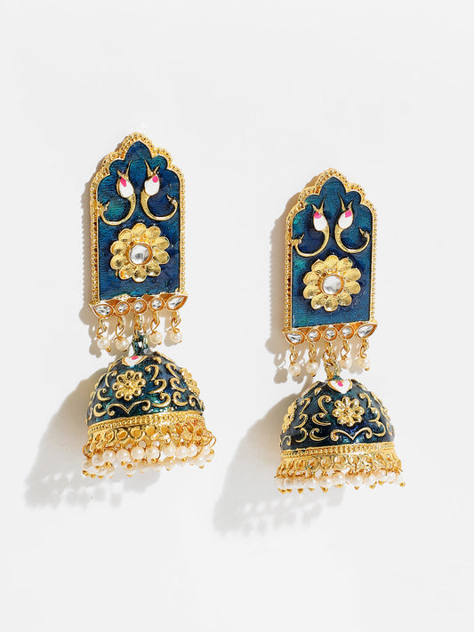 Women Royal Blue Meenakari Jhumkas