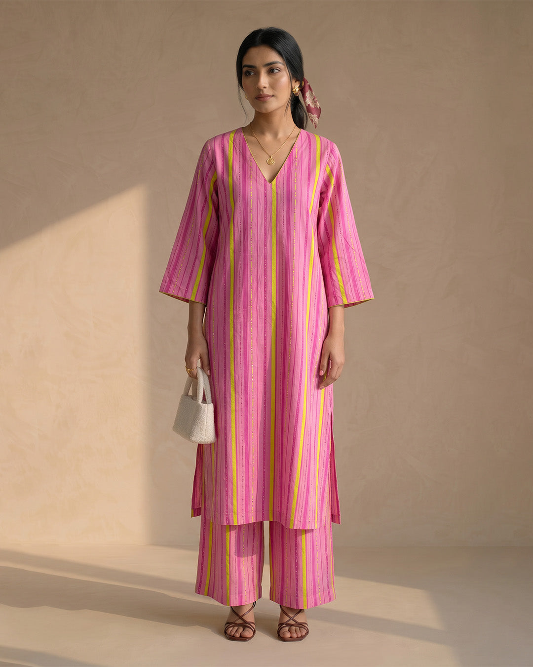 Pink Sun Stripe Kurta set
