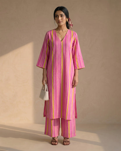Pink Sun Stripe Kurta set