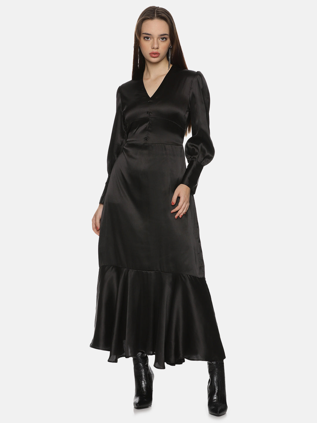 Buy full sleeve v neck maxi dress